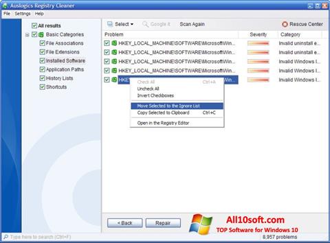 Screenshot Auslogics Registry Cleaner Windows 10