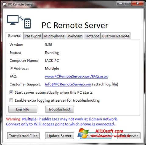 Screenshot PC Remote Server Windows 10